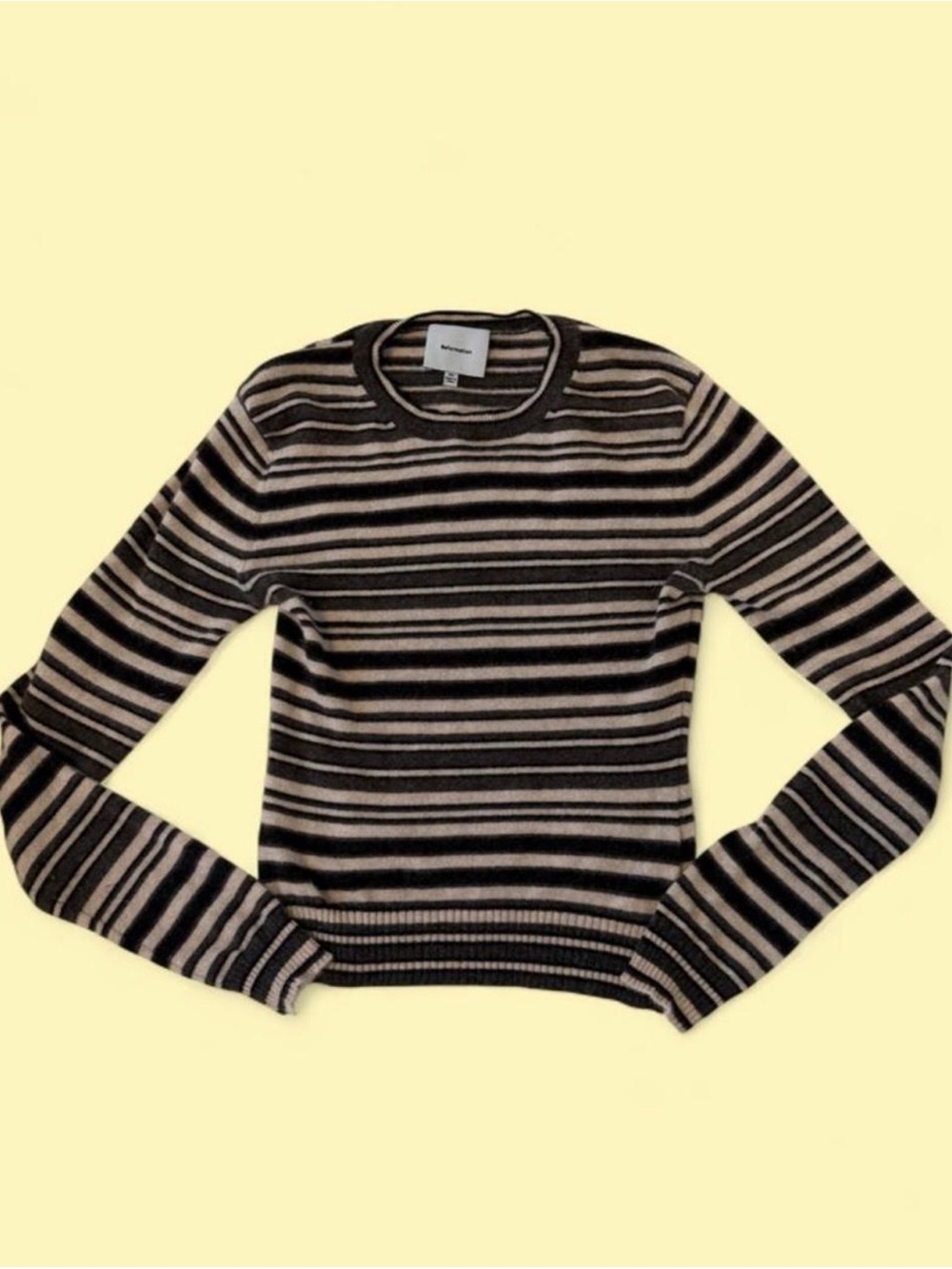 Reformation Black and Cream Striped Crewneck Sweater